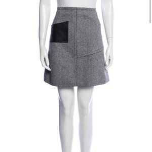 Sandro Grey Wool Mini Skirt Black Leather Pocket